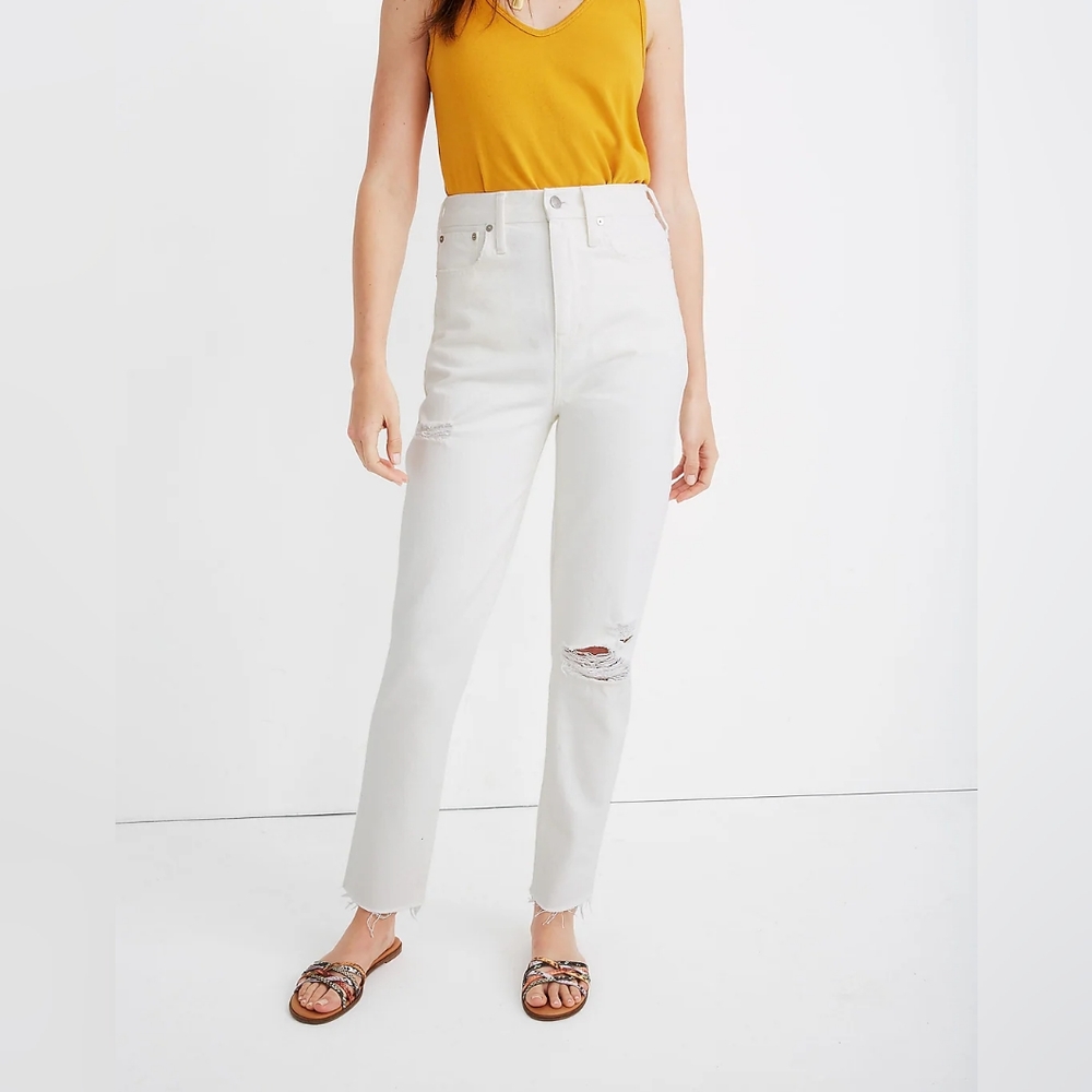 MADEWELL Momjean Denim Relaxed Mom Jeans Tile White Ripped